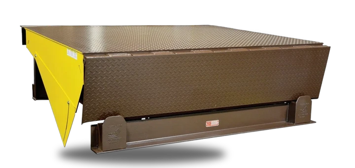 Vestil Steel Electric Hydraulic Dock Leveler 86"W x 110"L x 24"D Pit Dimensions, 50000 Lb. Capacity Brown/Yellow